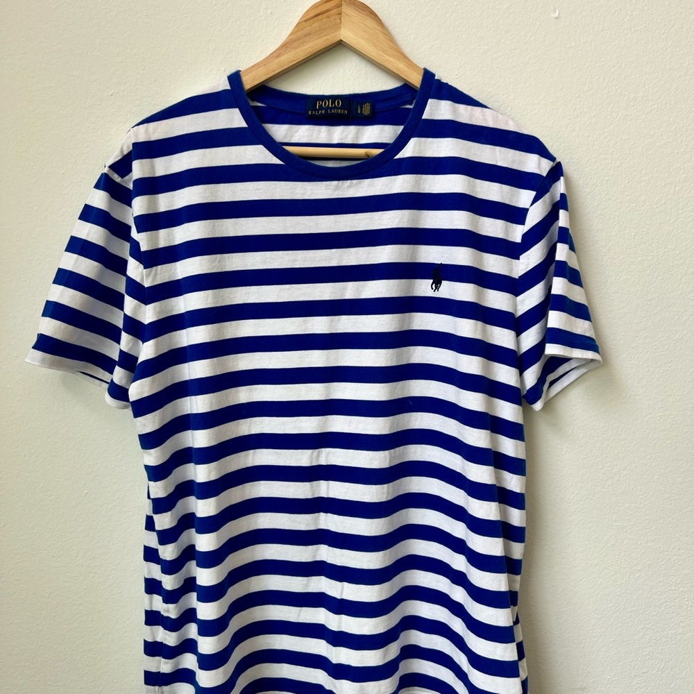 Ralph Lauren Blue and White Striped Short Sleeve Tee